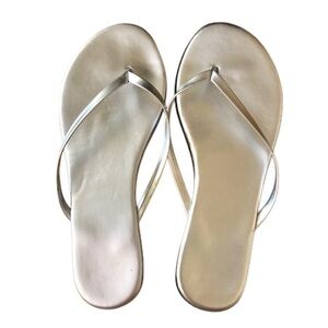 Metallic Silver Flip Flops